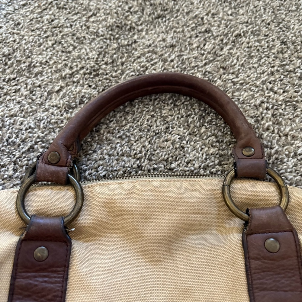 Vintage Rugby Ralph Lauren Khaki Canvas & Leather Small Duffle Tote Bag Monogram - Picture 3 of 16